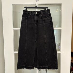 MO&Co Black Maxi Denim Skirt with Front Slit Size Small